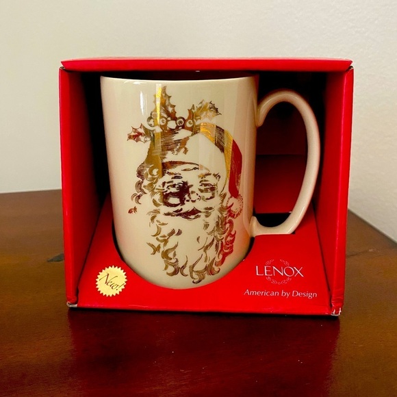 NIB Lenox Golden Holidays Santa Mug 12 oz – Cream with Gold Face | Let it Snow - Picture 1 of 3